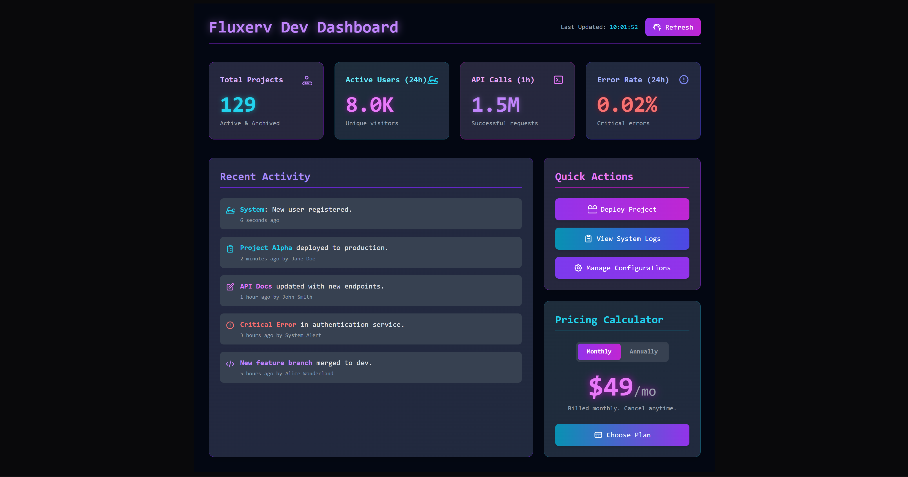 Fluxerv Editor Live Component Mockup